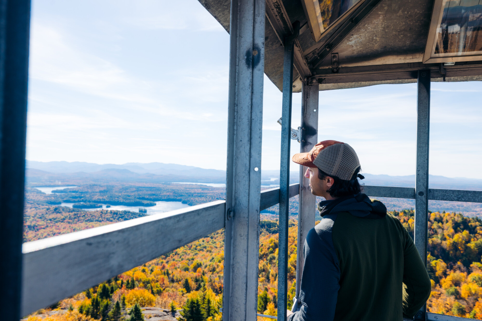 A hiker in a fire tower