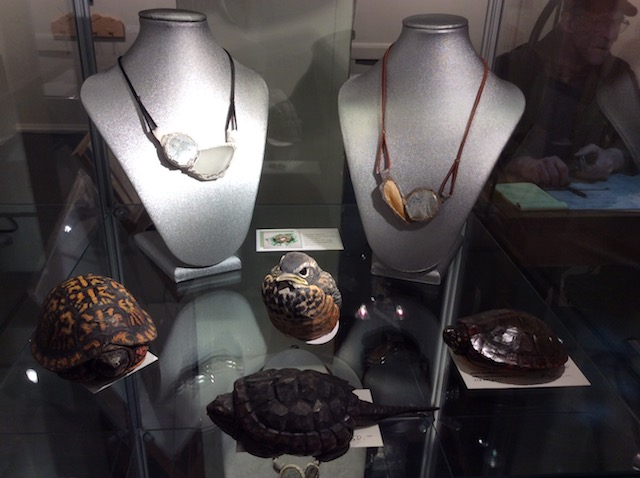 The jewelry on display shows a highly personal outlook from the artist, which can bestow the same on the lucky wearer, too. I also love the "Angry Bird" in the center.