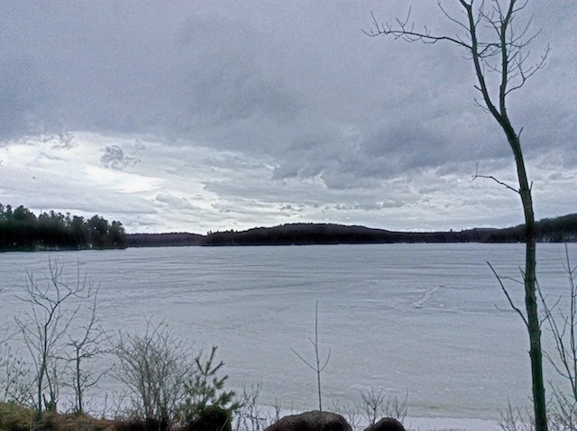 Lake Colby looks like mid-winter in this photo, but that ice is slushy and fragile.