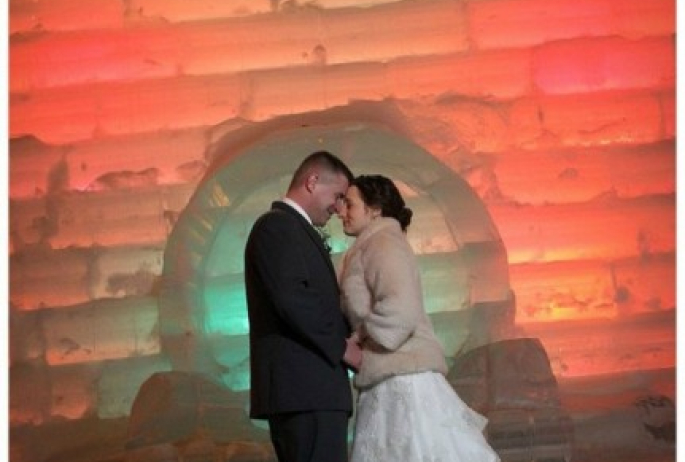 Winter Carnival's Ice Palace (no two alike!) is a perfect place to include in winter wedding plans (photo Blackburn Portrait Design)