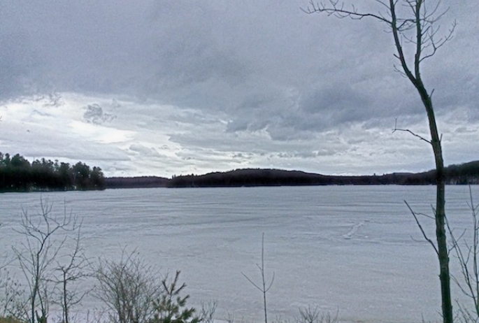 Lake Colby looks like mid-winter in this photo, but that ice is slushy and fragile.