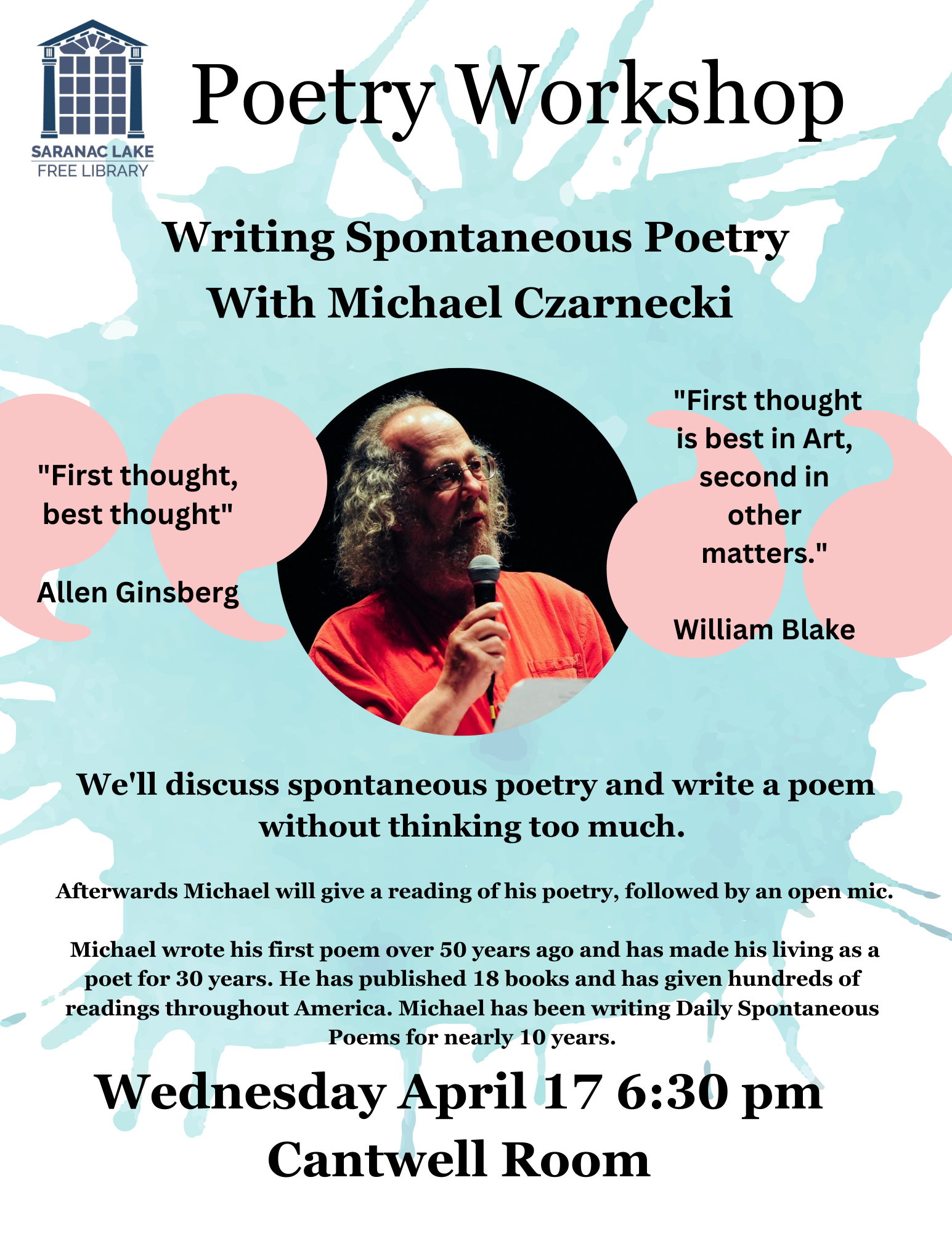 Writing Spontaneous Poetry: A workshop with Michael Czarnecki | Saranac ...