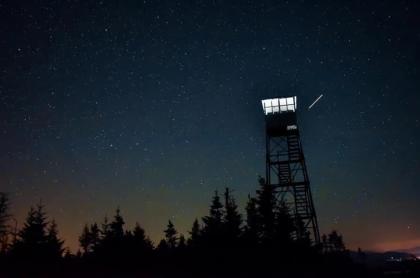 Illuminated Firetower at dusk