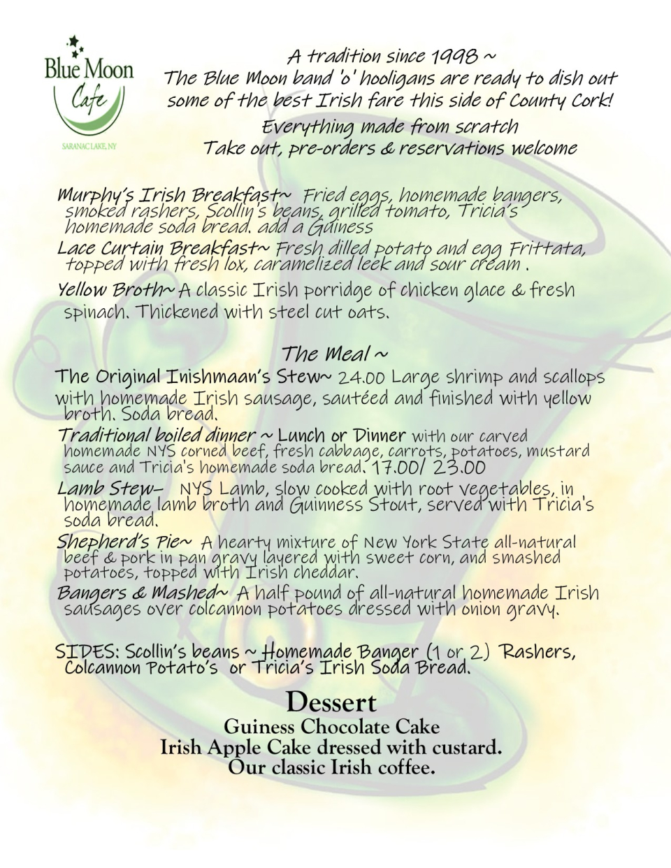 St. Patrick's Day Specials at Blue Moon Cafe | Saranac Lake ...