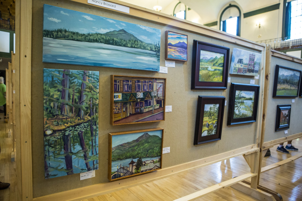 Plein air artwork on display inside the Saranac Lake Town Hall.