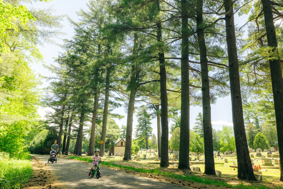 A family on a rail trail