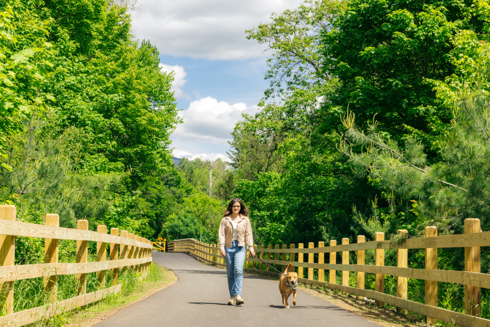 Walking a dog on the rail trail