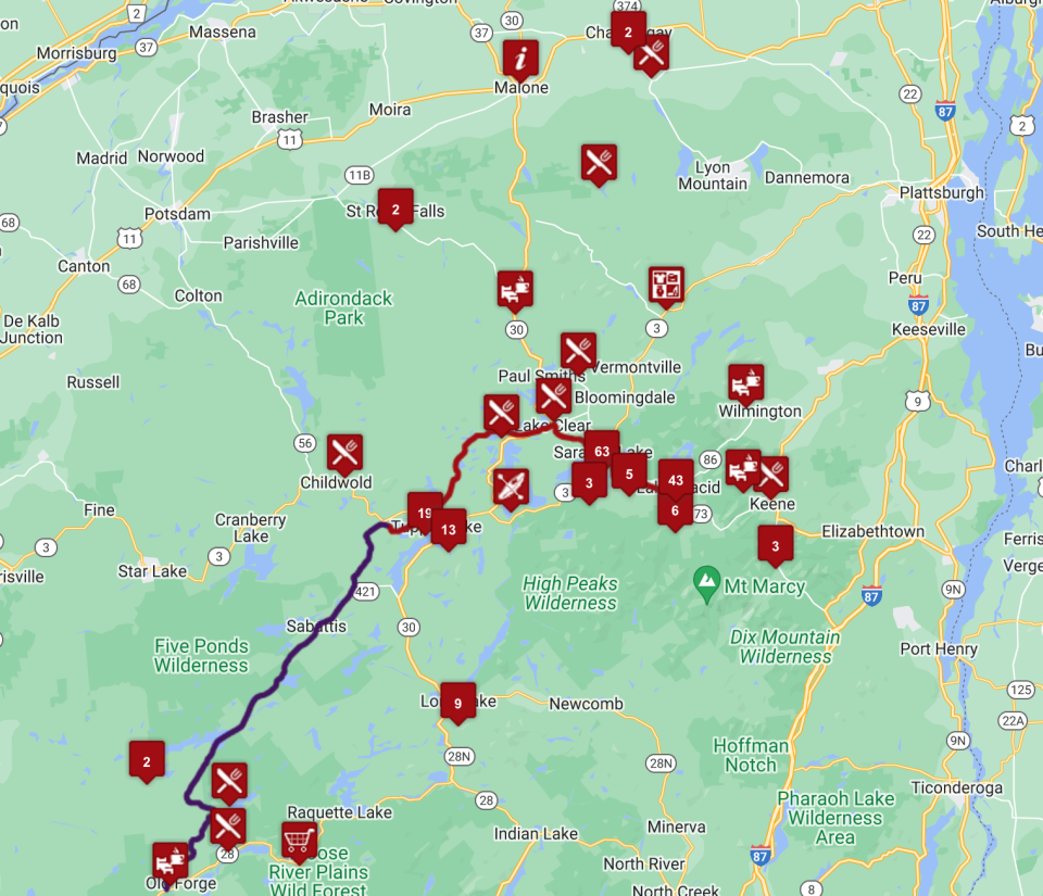 A google map of the Adirondack Rail Trail