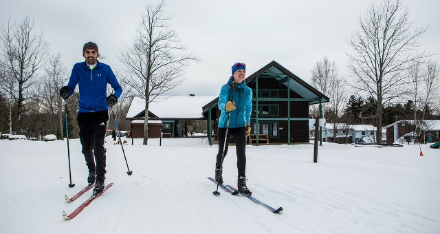 Geared up and setting out. Cross country skiing is a great workout, and we don't usually get chilly.