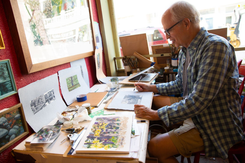 Tim Fortune in his studio, The Small Fortune Studio.