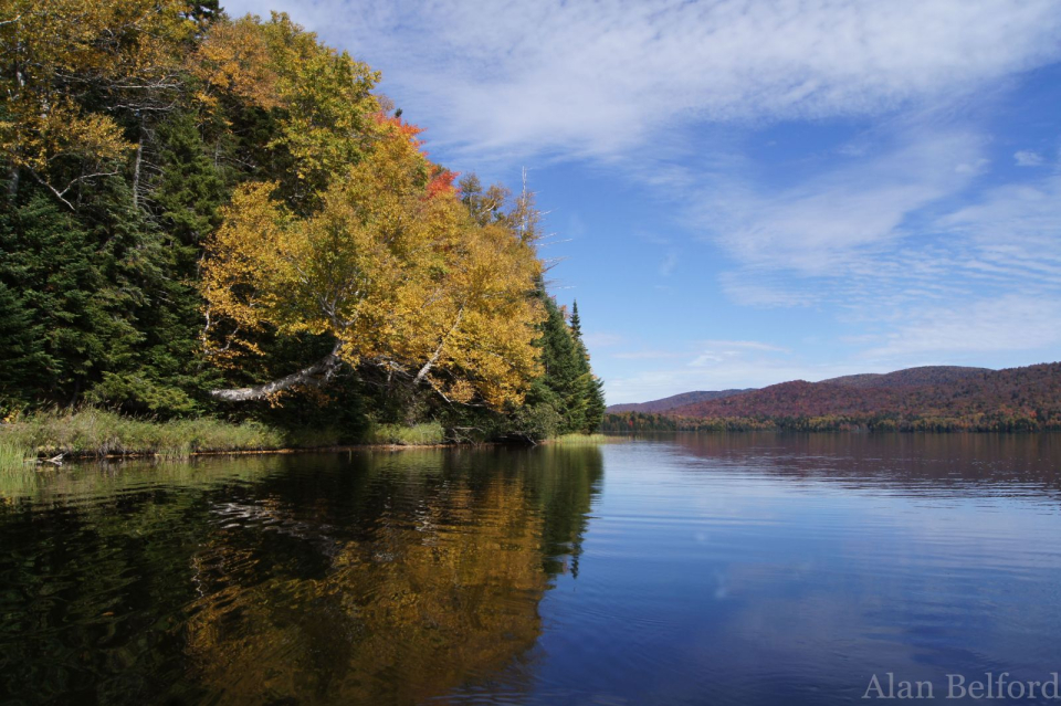 The reflections of leaves and the colored hillsides in the water can be amazing!