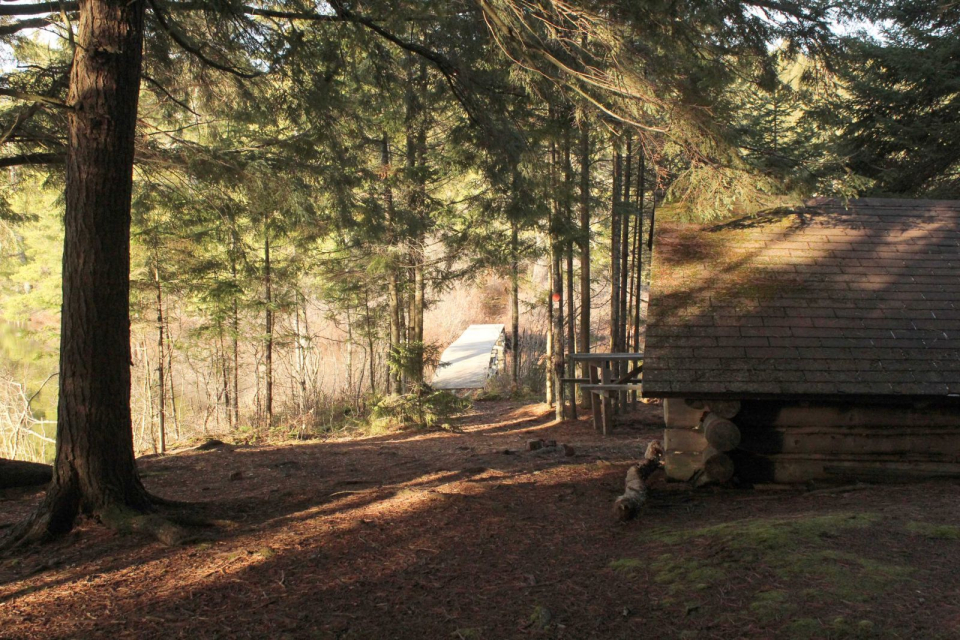 An Adirondack lean-to is a perfect place to spend an afternoon.