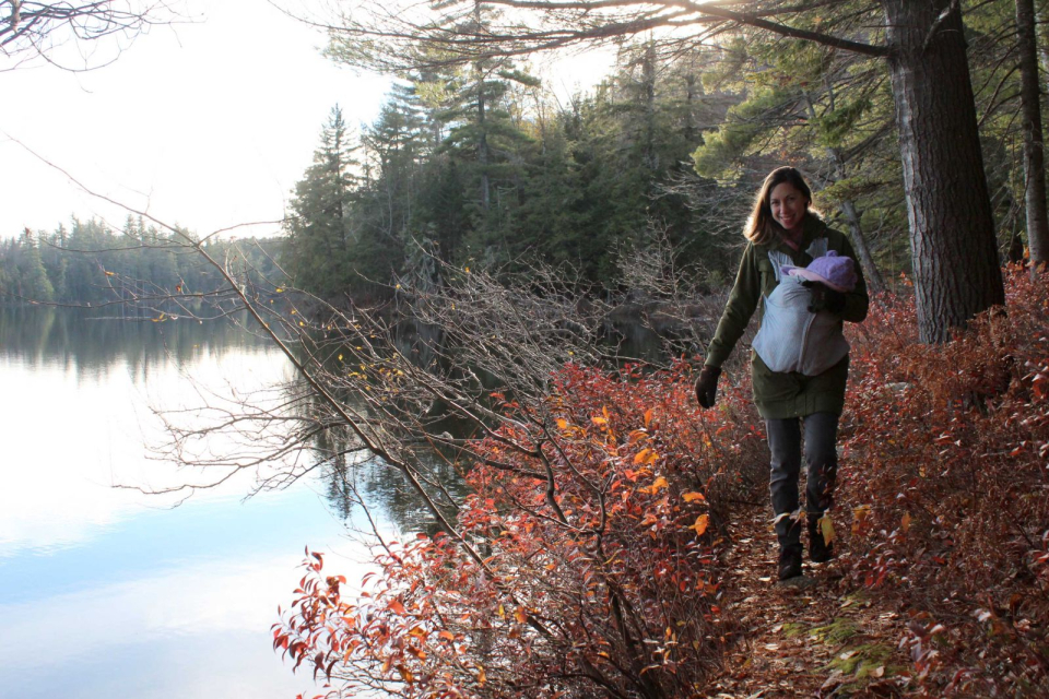 Anna and Lucina walk along the base of the esker that runs along Black Pond's western edge.