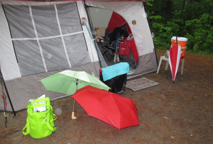 Lots of tents and rain gear