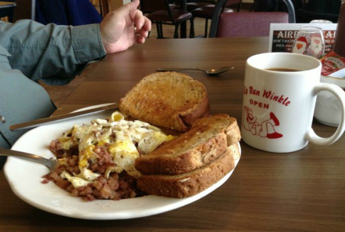 the bread and hash are homemade, and the coffee is great!