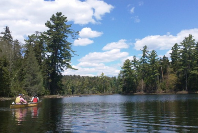 the full glory of the wilderness, via St Regis Lake, unfolds in front of the canoe