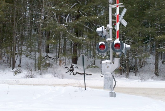 Cross the tracks to stand at the southern trailhead to The Pines