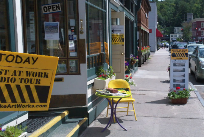 Look for the bright yellow Art Tour signs