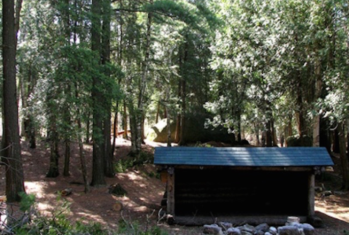 A lean-to now stands where Martha and Fred spent the days and nights of their stay. Courtesy Historic Saranac Lake.