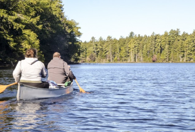 Sun at our backs and paddles in the water!