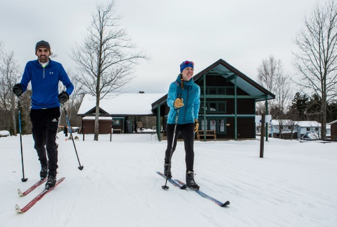 Geared up and setting out. Cross country skiing is a great workout, and we don't usually get chilly.