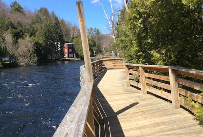 This wood walkway above the water is almost like being on the deck of a ship.