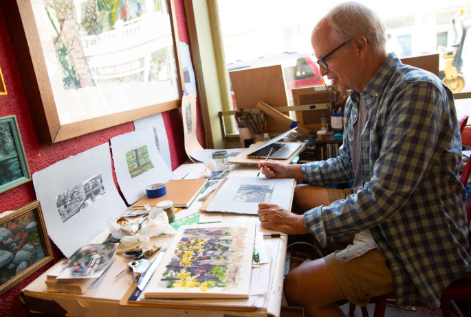 Tim Fortune in his studio, The Small Fortune Studio.