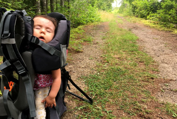 Lucina is not-so-impressed with the Bloomingdale Bog trail.