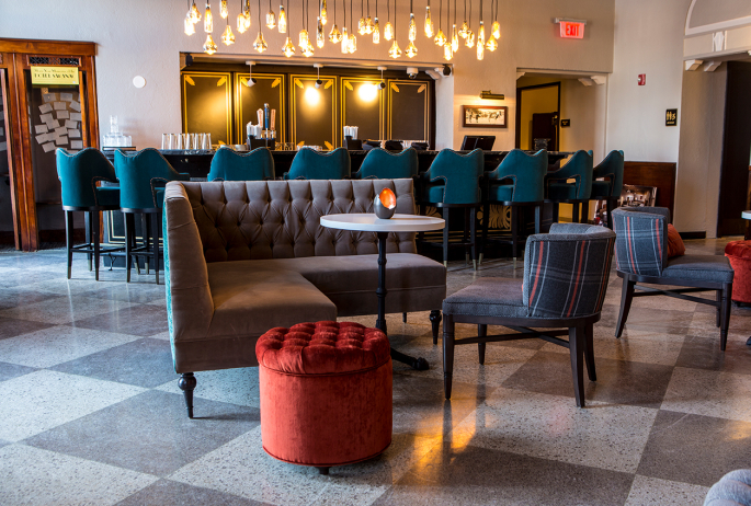 A modern style bar room in a hotel.