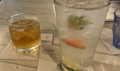 Craft cocktails sitting on the bar top